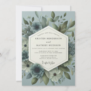 Slate Blue Ethereal Bloom Wedding Invitation