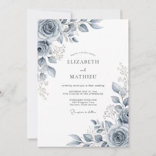 Slate Blue Ethereal Botanical Wedding Invitation