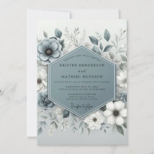 Slate Blue Ethereal Botanical Wedding Invitation