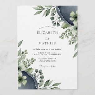 Slate Blue Ethereal Flora Wedding Invitation