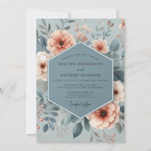 Slate Blue Ethereal Floral Wedding Invitation