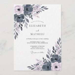 Slate Blue Ethereal Flourish Wedding Invitation