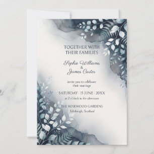 Slate Blue Fern Botanical Wedding Invitation