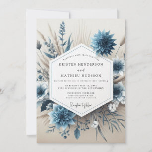 Slate Blue Floral Autumn Wedding Invitation