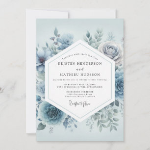 Slate Blue Floral Dream Wedding Invitation