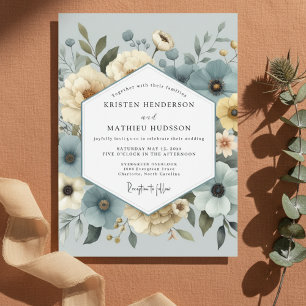 Slate Blue Floral Dream Wedding Invitation