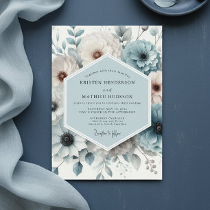 Slate Blue Floral Elegance Wedding Invitation
