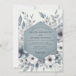 Slate Blue Floral Elegance Wedding Invitation