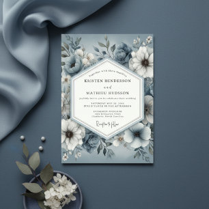 Slate Blue Floral Enchantment Wedding Invitation