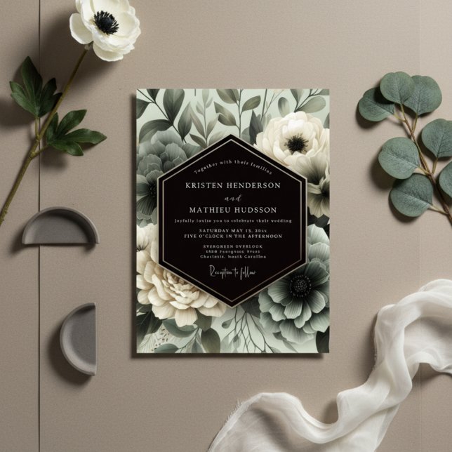 Slate Blue Floral Ethereal Wedding Invitation (Creator Uploaded)