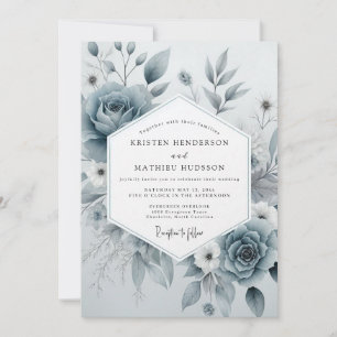 Slate Blue Floral Ethereal Wedding Invitation
