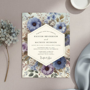 Slate Blue Floral Meadow Wedding Invitation