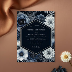 Slate Blue Floral Opulent Wedding Invitation