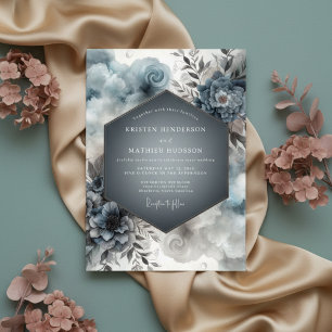 Slate Blue Floral Romance Wedding Invitation