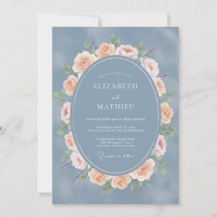 Slate Blue Floral Romance Wedding Invitation