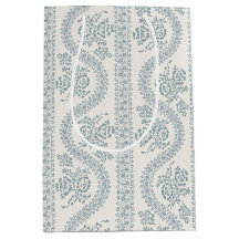 Slate Blue Floral Stripe, Cream Ground