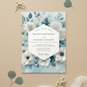 Slate Blue Floral Wedding Invitation