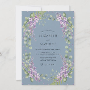 Slate Blue Floral Whimsical Wedding Invitation