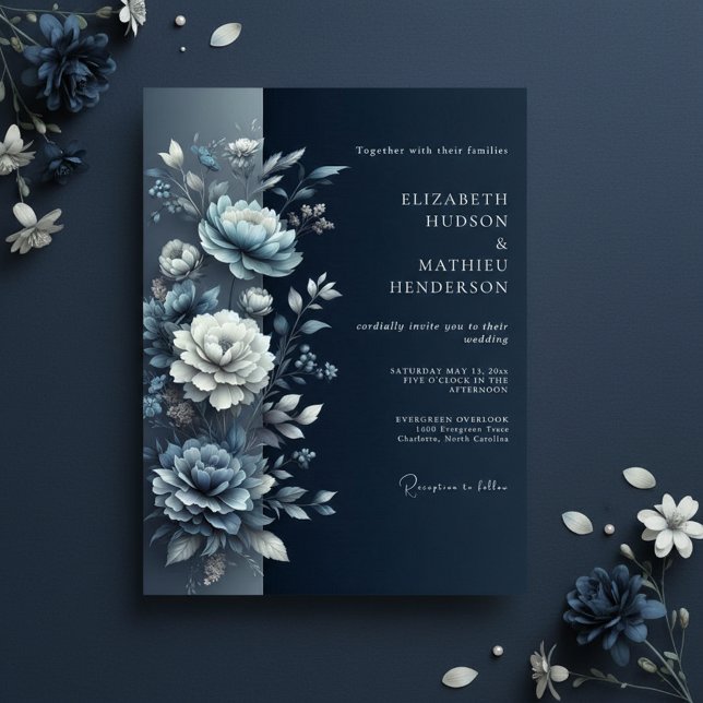 Slate Blue Floral Whimsy Wedding Invitation (Creator Uploaded)