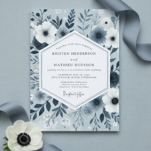 Slate Blue Floral Whimsy Wedding Invitation