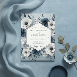 Slate Blue Floral Whisper Wedding Invitation