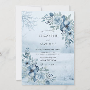 Slate Blue Floral Woodland Wedding Invitation