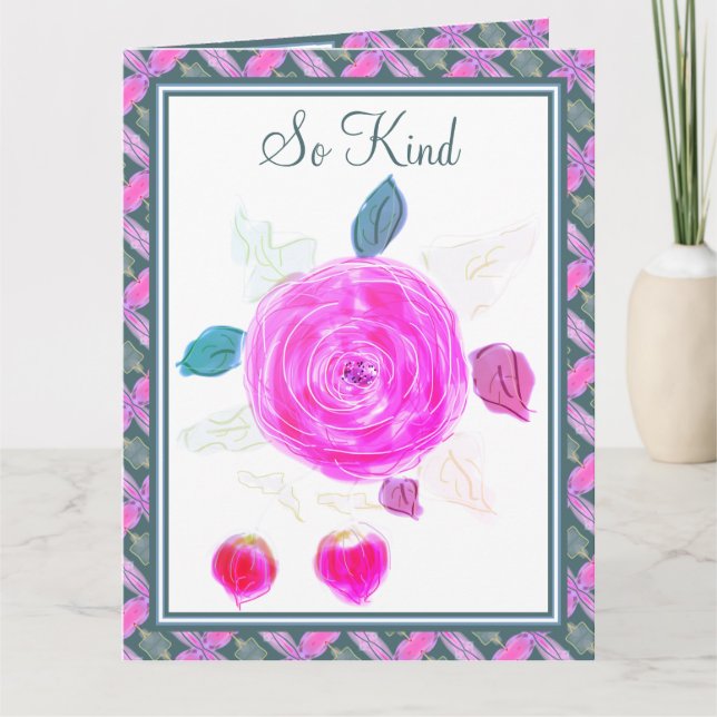 Slate Blue Flowered Thank You Card (Front)