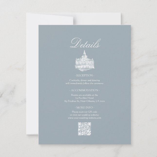 Slate Blue French Country Wedding Details Note Card (Front)