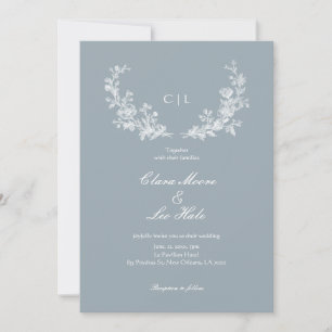 Slate Blue French Country Wedding Invitation
