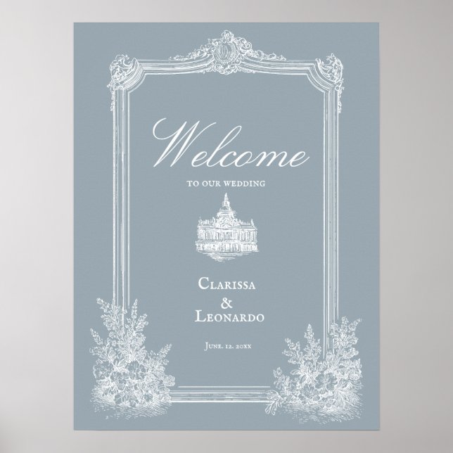 Slate Blue French Country Wedding Welcome Poster (Front)