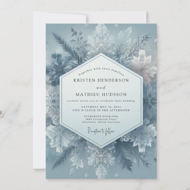 Slate Blue Frost Bloom Wedding Invitation (Front)