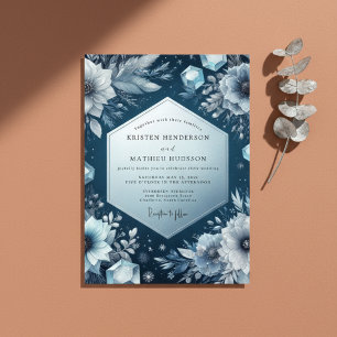 Slate Blue Frost Bloom Wedding Invitation