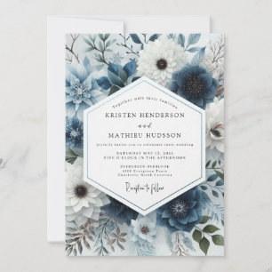 Slate Blue Frosted Flora Wedding Invitation