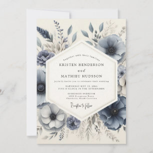 Slate Blue Frosted Floral Wedding Invitation