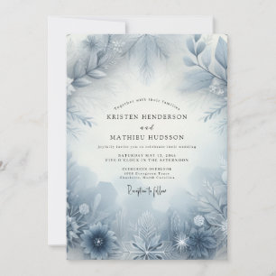 Slate Blue Frosty Bloom Wedding Invitation
