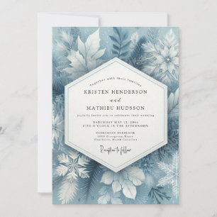 Slate Blue Frosty Bloom Wedding Invitation
