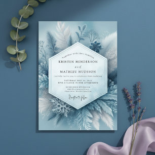 Slate Blue Frosty Botanical Wedding Invitation