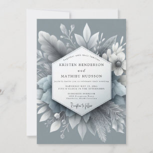 Slate Blue Frosty Flora Wedding Invitation