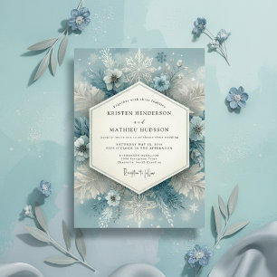 Slate Blue Frosty Romance Wedding Invitation