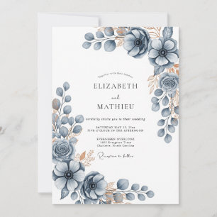 Slate Blue Frosty Winter Wedding Invitation