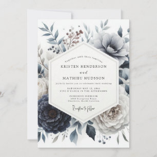 Slate Blue Glacial Bloom Wedding Invitation