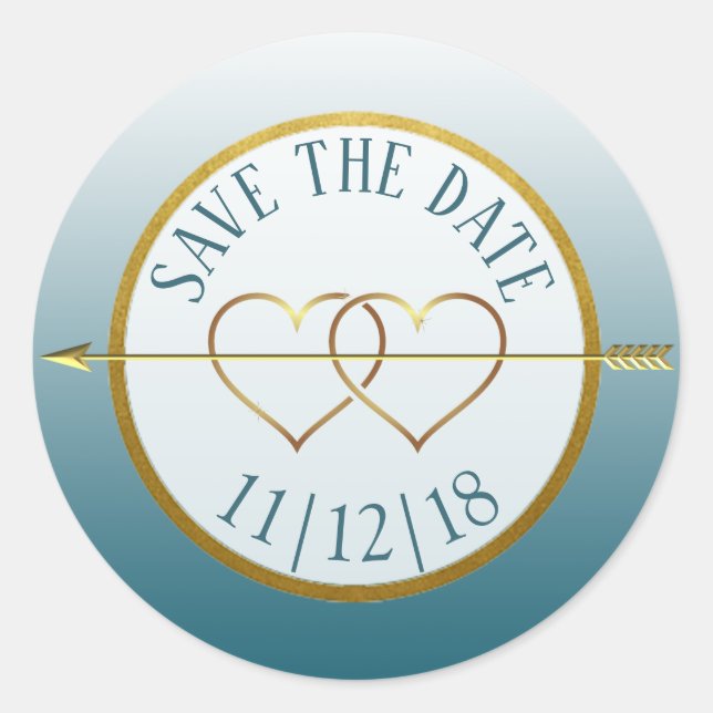 Slate Blue & Gold Gradient  Save the Date Stickers (Front)
