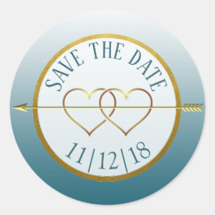 Slate Blue & Gold Gradient  Save the Date Stickers