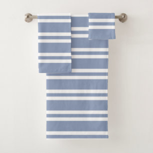 Slate Blue Gray and White Stripes Bath Towel Set