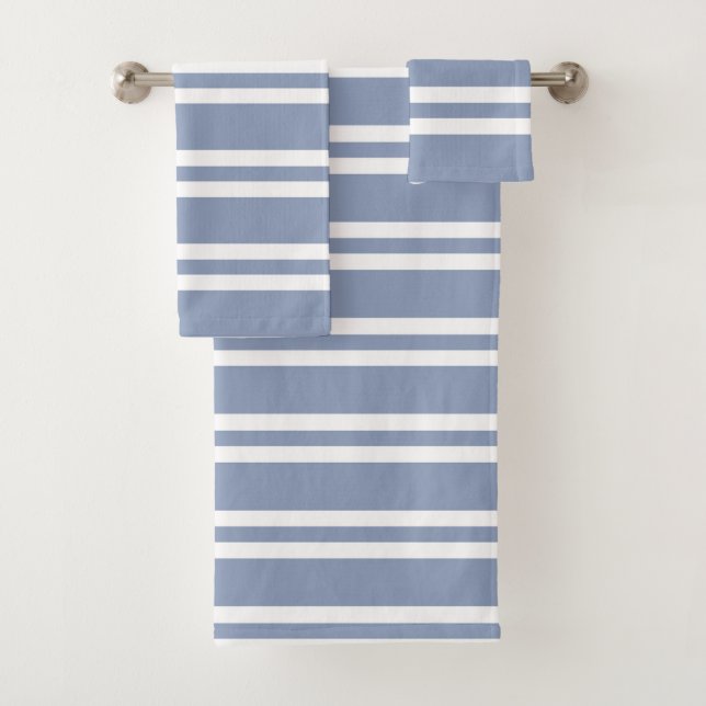 Slate Blue Gray and White Stripes Bath Towel Set (Insitu)