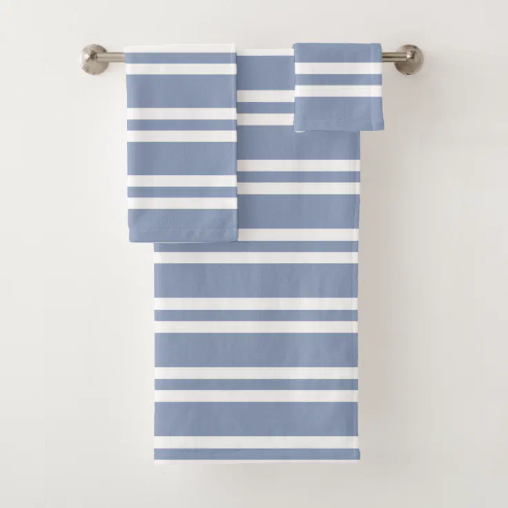 Slate Blue Gray and White Stripes Bath Towel Set | Zazzle