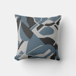 Slate Blue Gray Black Bold Diagonal Swirling Motif Throw Pillow
