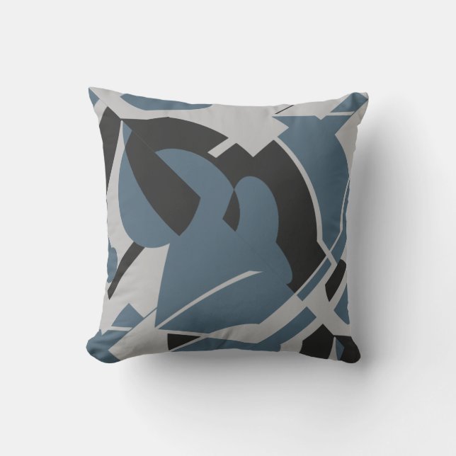 Slate Blue Gray Black Bold Swirling Abstract Motif Throw Pillow (Front)