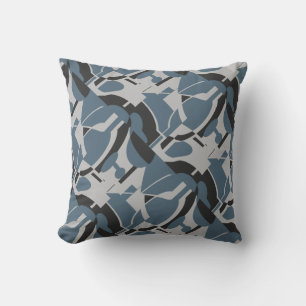Slate Blue Gray Black Diagonal MCM Look Art Print Throw Pillow