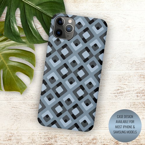 Slate Blue Gray Black Midcentury Squares Pattern iPhone 15 Plus Case